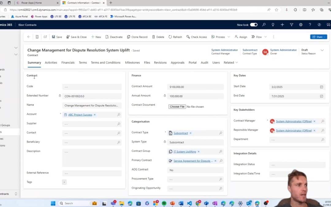 How to set up a contract in Dynamics 365 using contract management add-on Klevr Contracts 